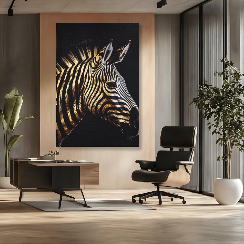 Tablou Canvas Premium LuxCanva® A1514, Zebra Aurie , Room, Animal, Safari, Gold, Decorativ, Living, Culori Vibrante