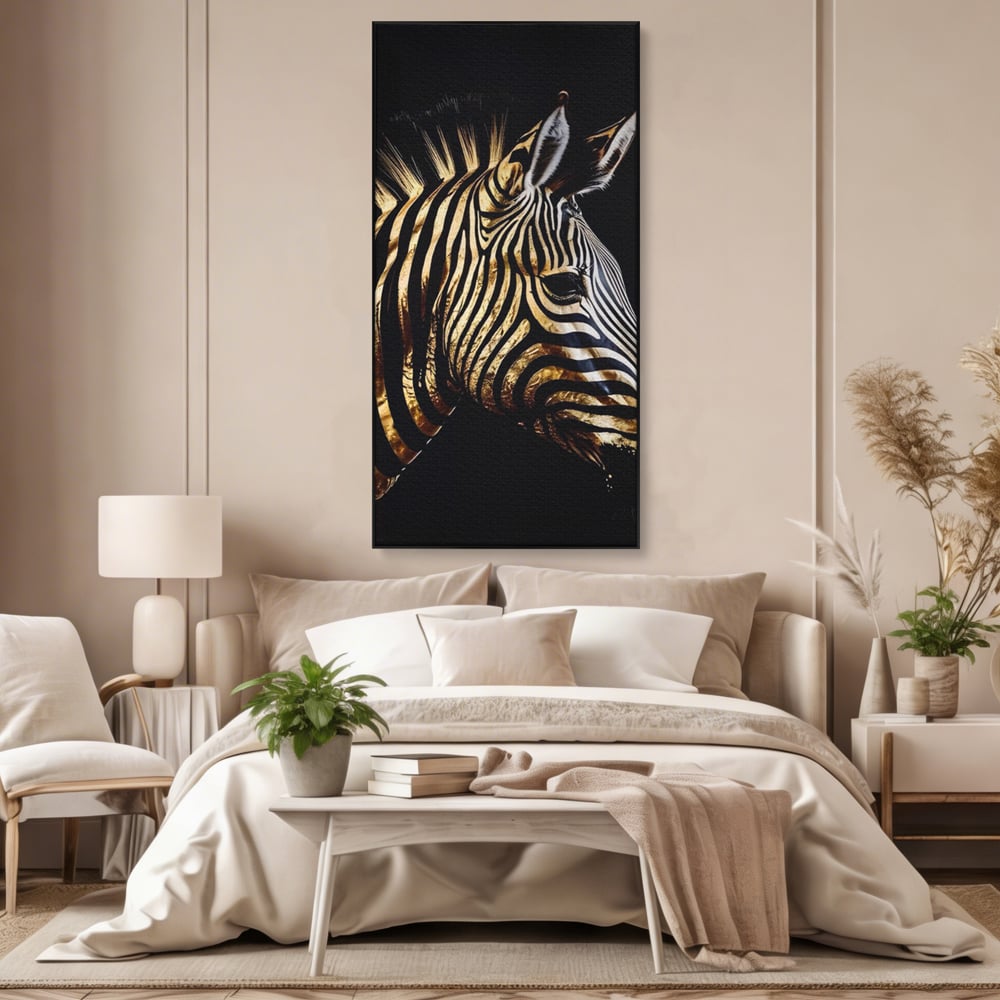 Tablou Canvas Premium LuxCanva® A1514, Zebra Aurie , Room, Animal, Safari, Gold, Decorativ, Living, Culori Vibrante