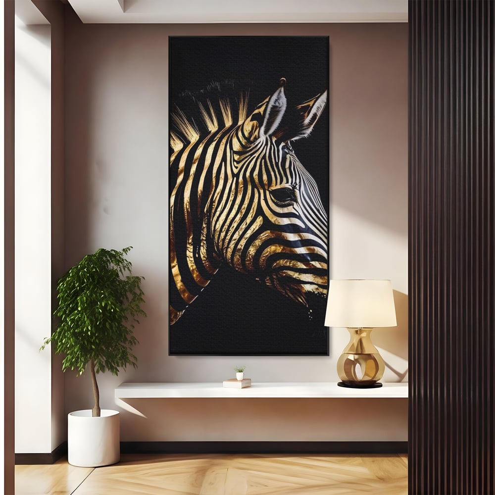 Tablou Canvas Premium LuxCanva® A1514, Zebra Aurie , Room, Animal, Safari, Gold, Decorativ, Living, Culori Vibrante