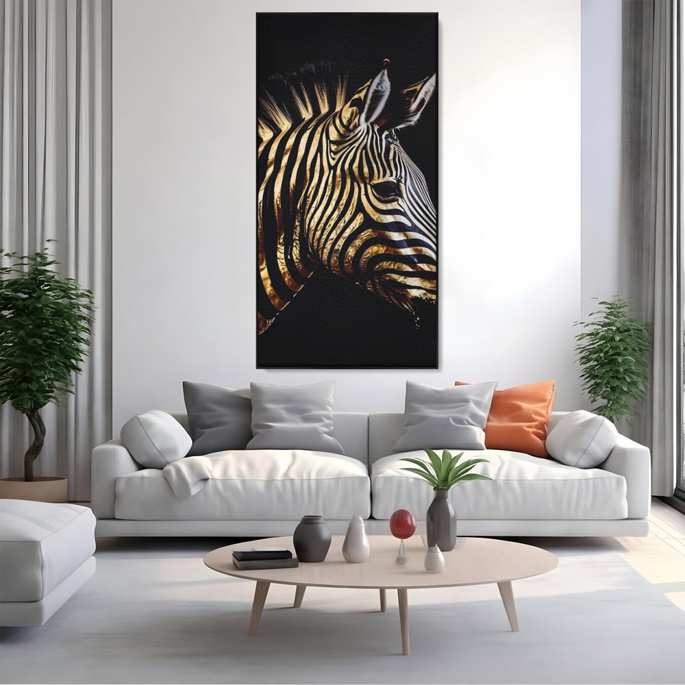 Tablou Canvas Premium LuxCanva® A1514, Zebra Aurie , Room, Animal, Safari, Gold, Decorativ, Living, Culori Vibrante