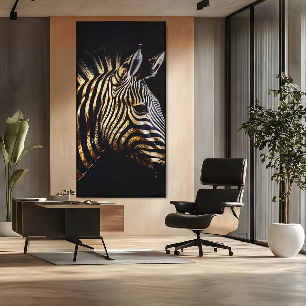 Tablou Canvas Premium LuxCanva® A1514, Zebra Aurie , Room, Animal, Safari, Gold, Decorativ, Living, Culori Vibrante