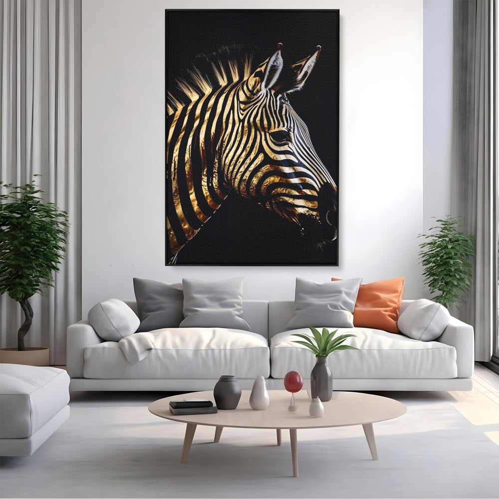 Tablou Canvas Premium LuxCanva® A1514, Zebra Aurie , Room, Animal, Safari, Gold, Decorativ, Living, Culori Vibrante
