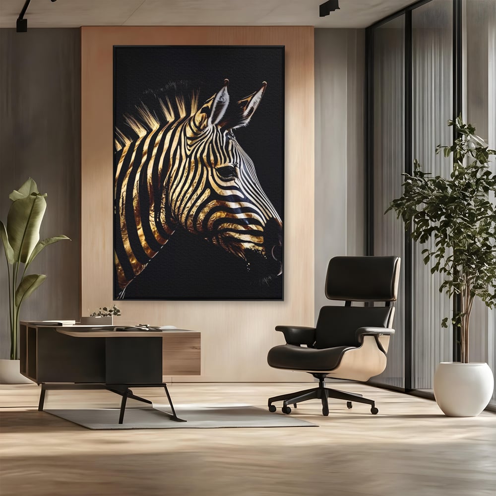 Tablou Canvas Premium LuxCanva® A1514, Zebra Aurie , Room, Animal, Safari, Gold, Decorativ, Living, Culori Vibrante
