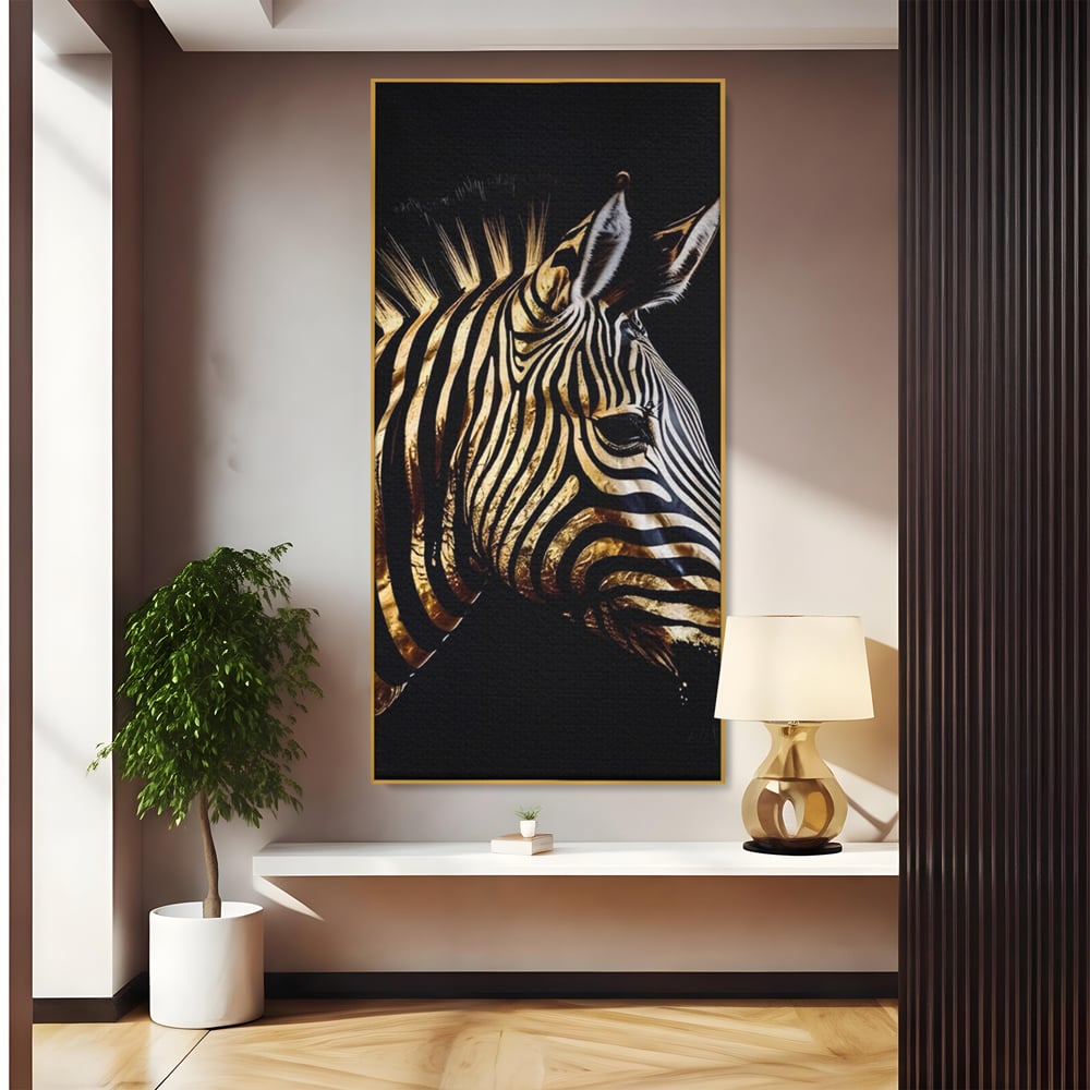 Tablou Canvas Premium LuxCanva® A1514, Zebra Aurie , Room, Animal, Safari, Gold, Decorativ, Living, Culori Vibrante