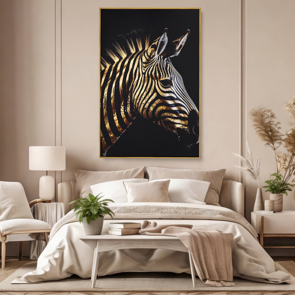 Tablou Canvas Premium LuxCanva® A1514, Zebra Aurie , Room, Animal, Safari, Gold, Decorativ, Living, Culori Vibrante