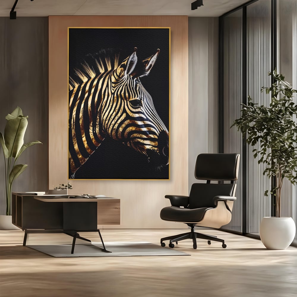 Tablou Canvas Premium LuxCanva® A1514, Zebra Aurie , Room, Animal, Safari, Gold, Decorativ, Living, Culori Vibrante