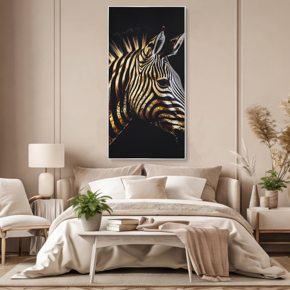 Tablou Canvas Premium LuxCanva® A1514, Zebra Aurie , Room, Animal, Safari, Gold, Decorativ, Living, Culori Vibrante