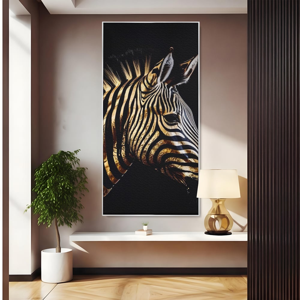 Tablou Canvas Premium LuxCanva® A1514, Zebra Aurie , Room, Animal, Safari, Gold, Decorativ, Living, Culori Vibrante