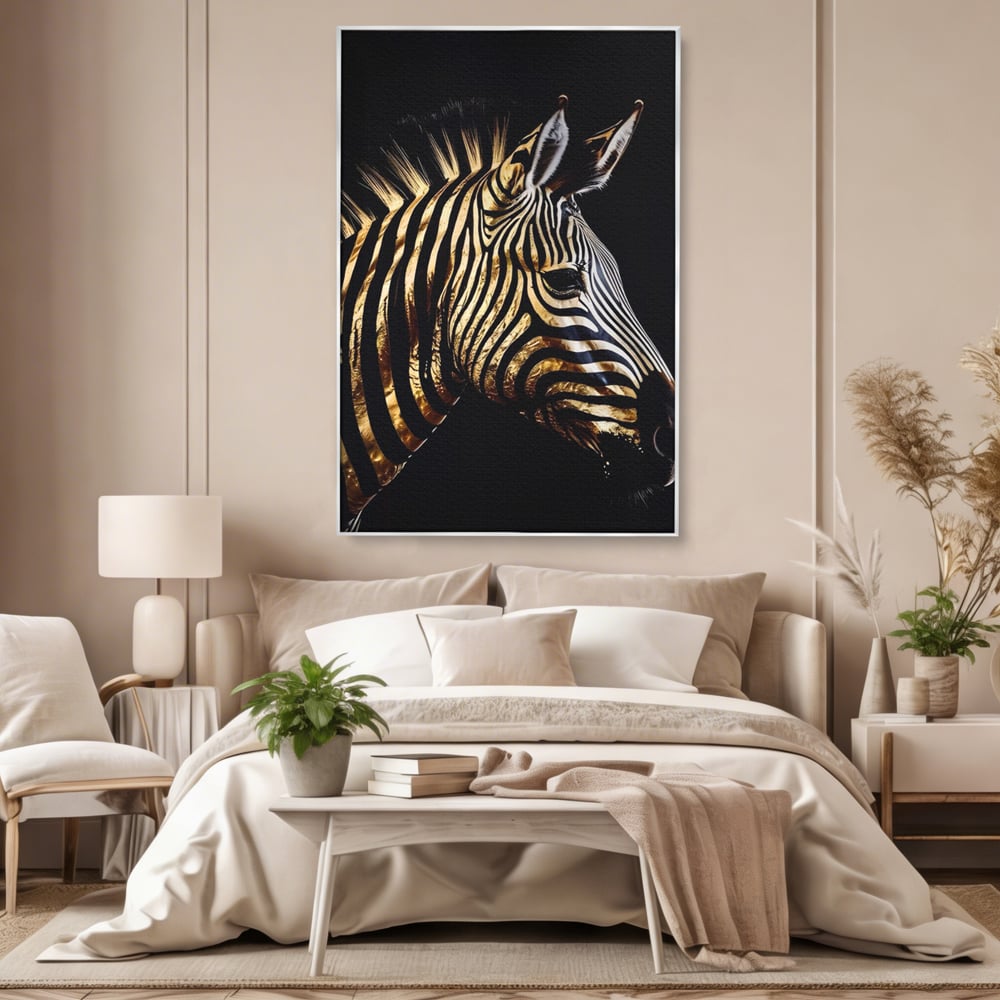 Tablou Canvas Premium LuxCanva® A1514, Zebra Aurie , Room, Animal, Safari, Gold, Decorativ, Living, Culori Vibrante