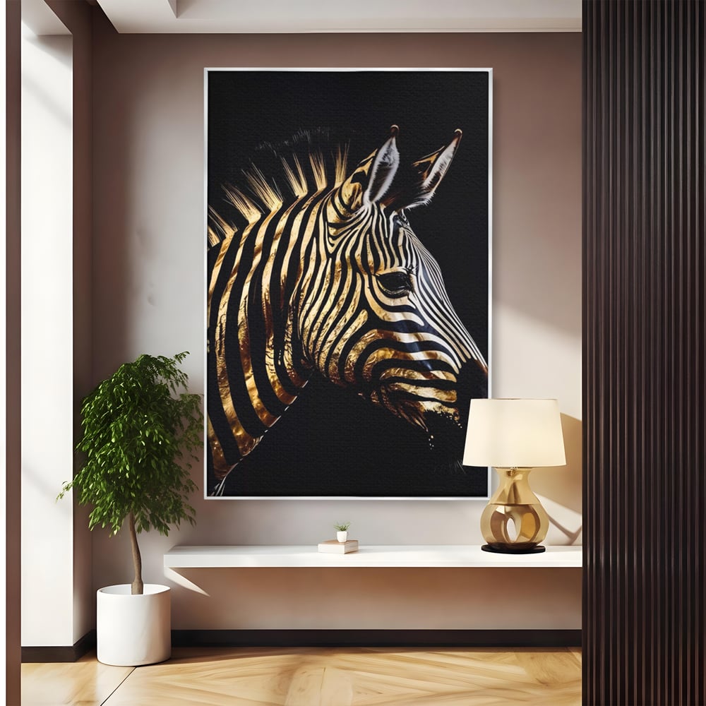 Tablou Canvas Premium LuxCanva® A1514, Zebra Aurie , Room, Animal, Safari, Gold, Decorativ, Living, Culori Vibrante