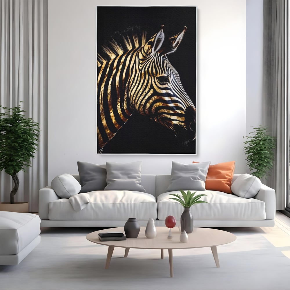 Tablou Canvas Premium LuxCanva® A1514, Zebra Aurie , Room, Animal, Safari, Gold, Decorativ, Living, Culori Vibrante