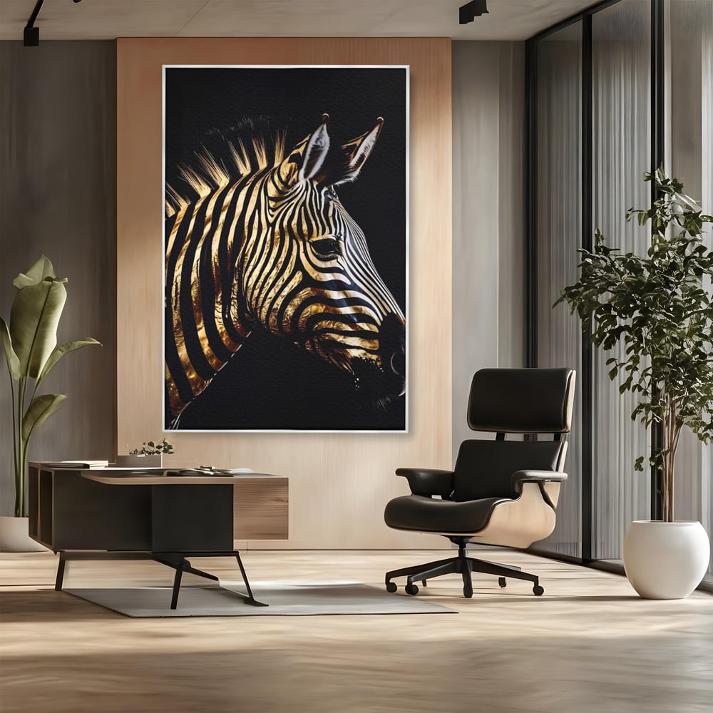 Tablou Canvas Premium LuxCanva® A1514, Zebra Aurie , Room, Animal, Safari, Gold, Decorativ, Living, Culori Vibrante