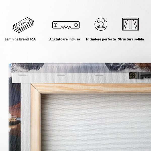 Tablou Canvas Premium LuxCanva® A1515, Red Houses , Room, Reflexie, Apa, Munte, Vacanta, Living, Culori Vibrante