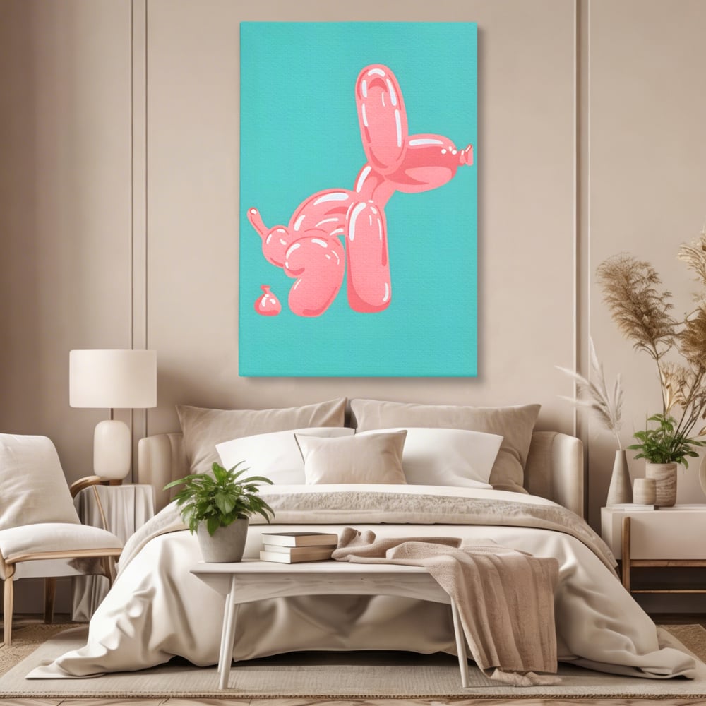 Tablou Canvas Premium, LuxCanva® A1516, Pudel Balon, Dormitor, Caine, Roz, Decorativ, Living, Culori Vibrante