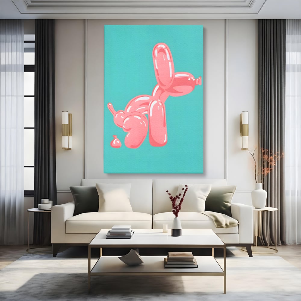 Tablou Canvas Premium, LuxCanva® A1516, Pudel Balon, Dormitor, Caine, Roz, Decorativ, Living, Culori Vibrante