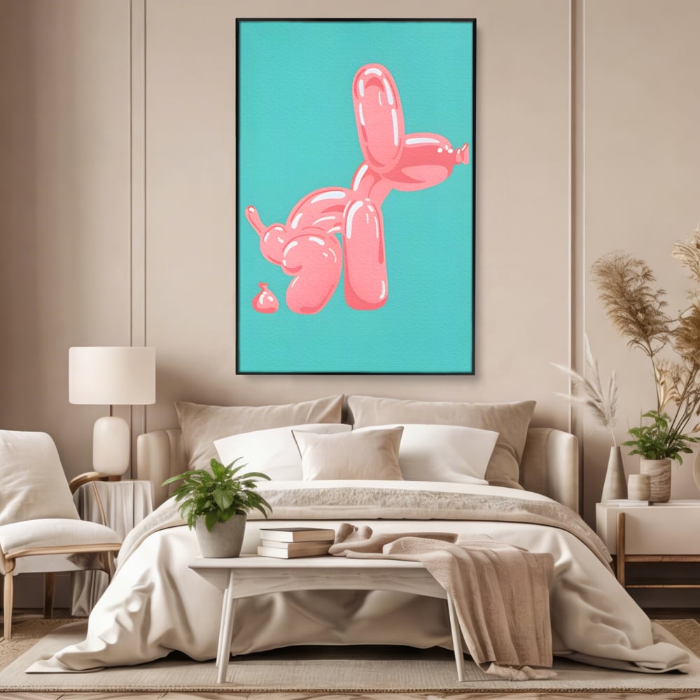 Tablou Canvas Premium, LuxCanva® A1516, Pudel Balon, Dormitor, Caine, Roz, Decorativ, Living, Culori Vibrante