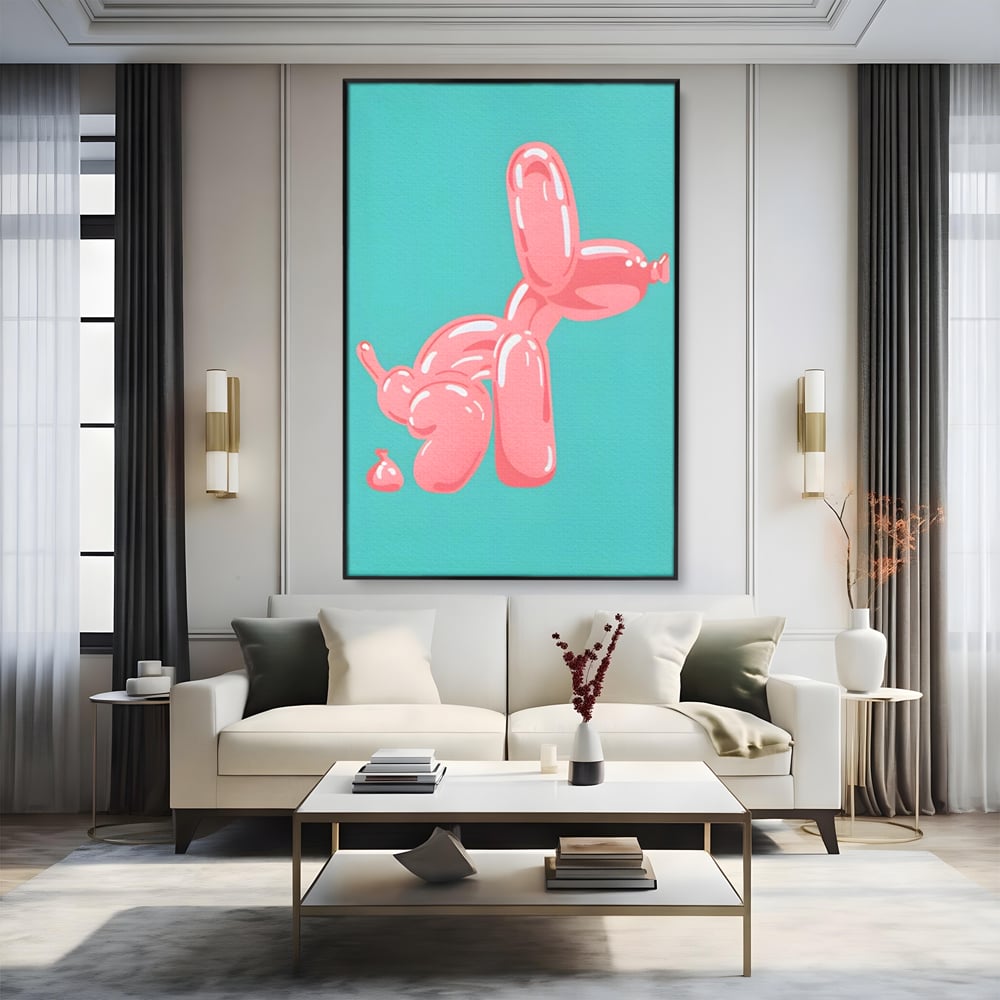 Tablou Canvas Premium, LuxCanva® A1516, Pudel Balon, Dormitor, Caine, Roz, Decorativ, Living, Culori Vibrante