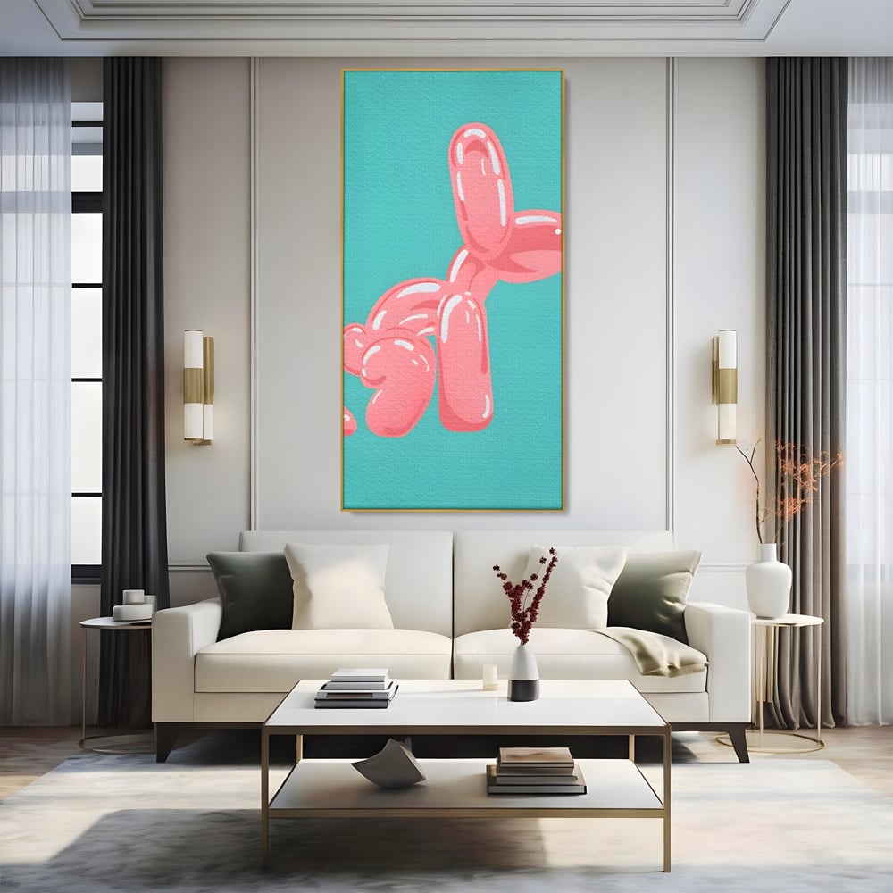 Tablou Canvas Premium, LuxCanva® A1516, Pudel Balon, Dormitor, Caine, Roz, Decorativ, Living, Culori Vibrante