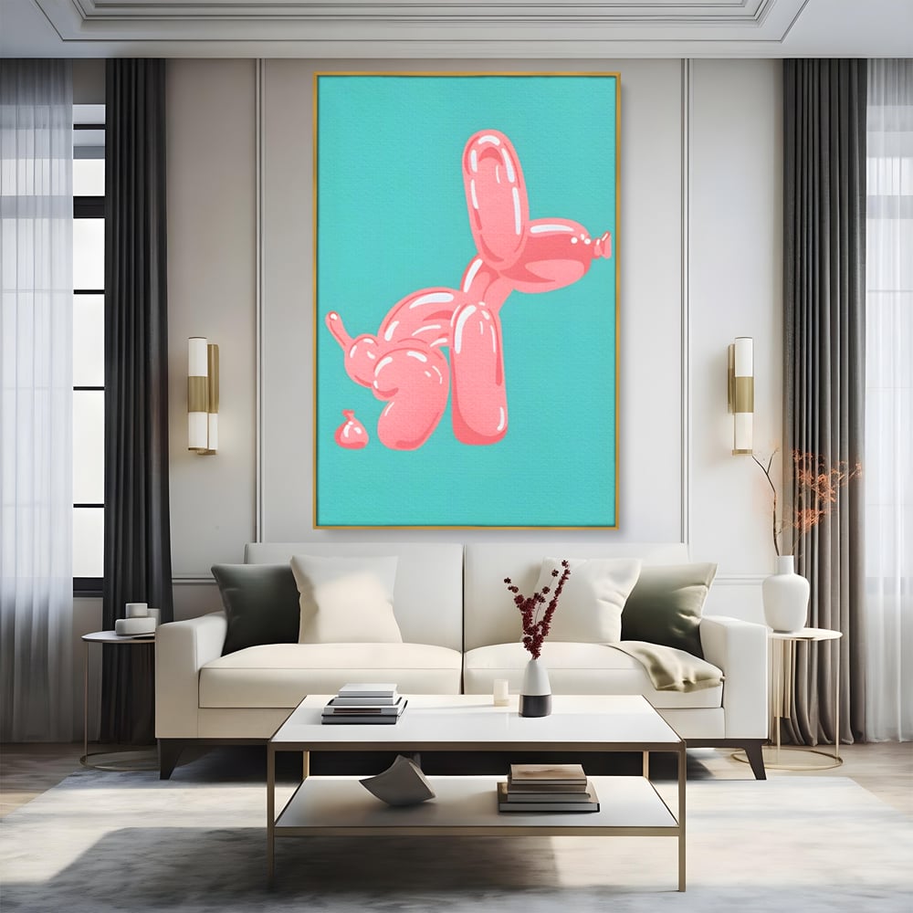 Tablou Canvas Premium, LuxCanva® A1516, Pudel Balon, Dormitor, Caine, Roz, Decorativ, Living, Culori Vibrante
