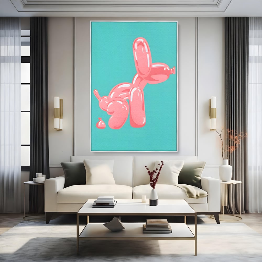 Tablou Canvas Premium, LuxCanva® A1516, Pudel Balon, Dormitor, Caine, Roz, Decorativ, Living, Culori Vibrante