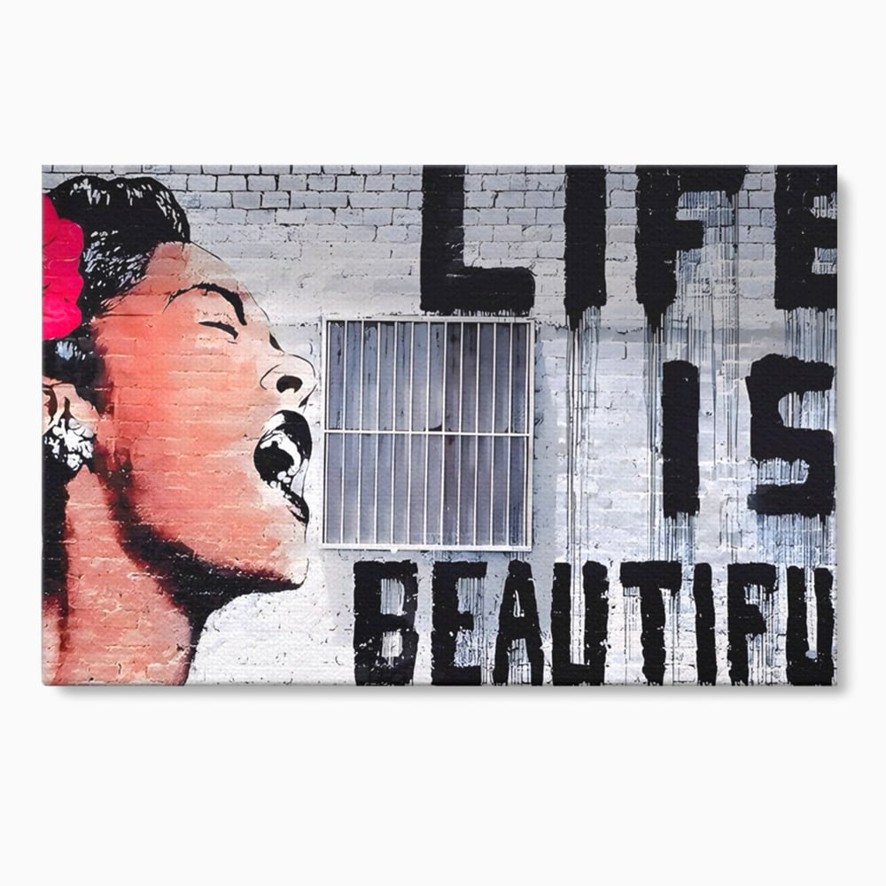 Tablou Canvas Premium LuxCanva® A1517, Viata Este Frumoasa , Femeie, Strigat, Graffiti, Decorativ, Living, Culori Vibrante