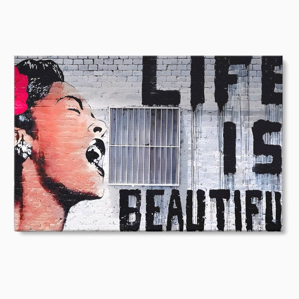 Tablou Canvas Premium LuxCanva® A1517, Viata Este Frumoasa , Femeie, Strigat, Graffiti, Decorativ, Living, Culori Vibrante