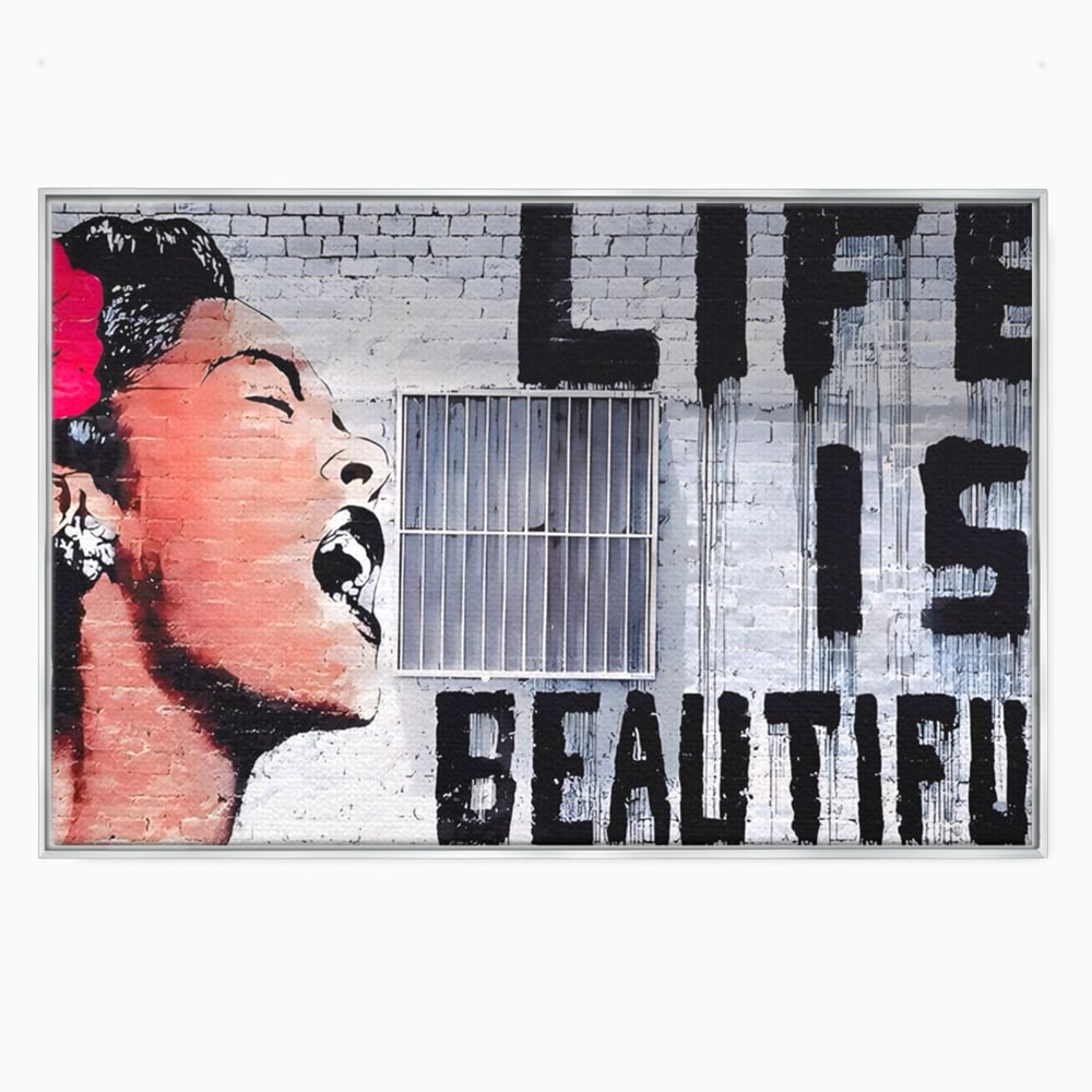 Tablou Canvas Premium LuxCanva® A1517, Viata Este Frumoasa , Femeie, Strigat, Graffiti, Decorativ, Living, Culori Vibrante