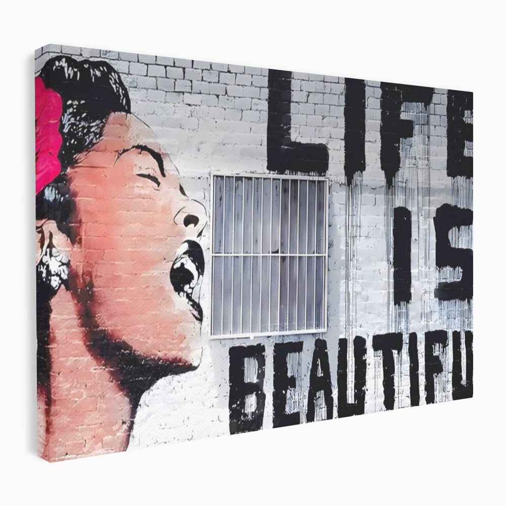 Tablou Canvas Premium LuxCanva® A1517, Viata Este Frumoasa , Femeie, Strigat, Graffiti, Decorativ, Living, Culori Vibrante