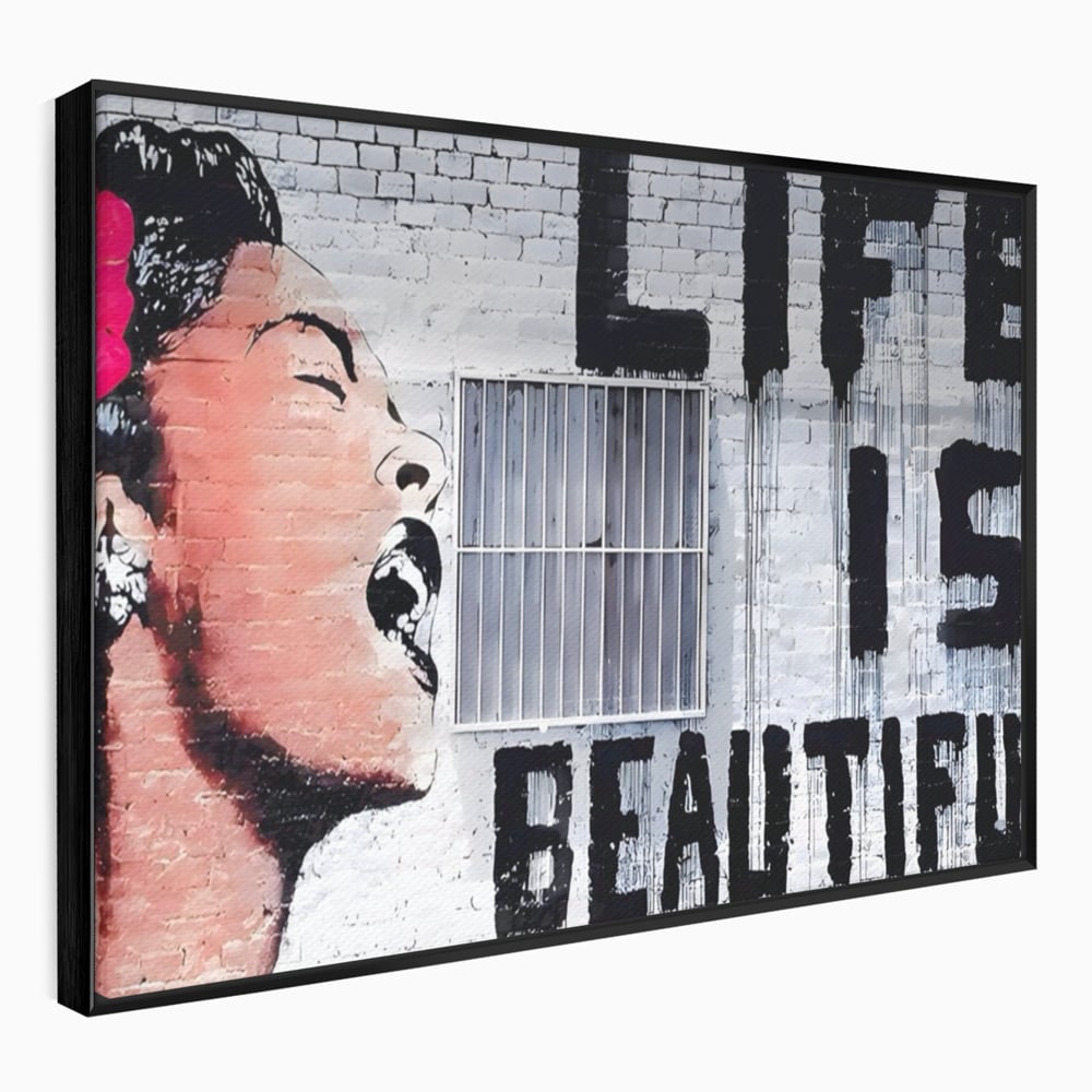 Tablou Canvas Premium LuxCanva® A1517, Viata Este Frumoasa , Femeie, Strigat, Graffiti, Decorativ, Living, Culori Vibrante