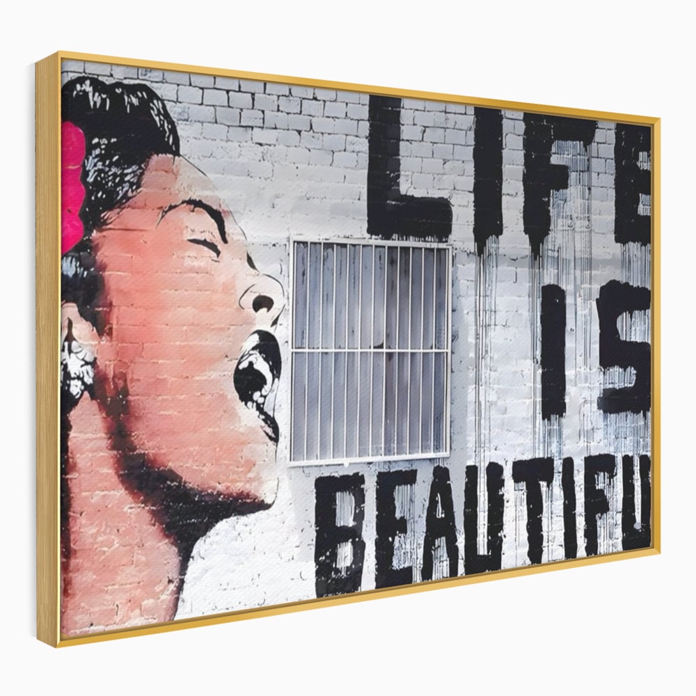 Tablou Canvas Premium LuxCanva® A1517, Viata Este Frumoasa , Femeie, Strigat, Graffiti, Decorativ, Living, Culori Vibrante