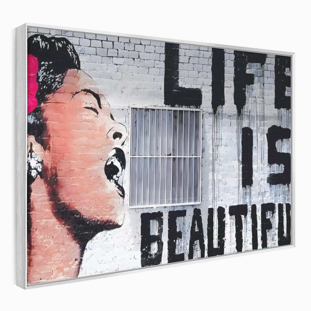 Tablou Canvas Premium LuxCanva® A1517, Viata Este Frumoasa , Femeie, Strigat, Graffiti, Decorativ, Living, Culori Vibrante