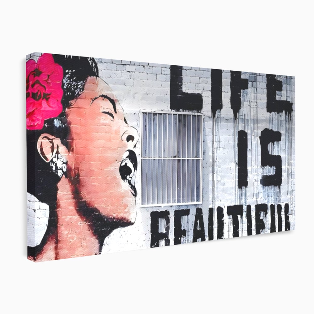 Tablou Canvas Premium LuxCanva® A1517, Viata Este Frumoasa , Femeie, Strigat, Graffiti, Decorativ, Living, Culori Vibrante