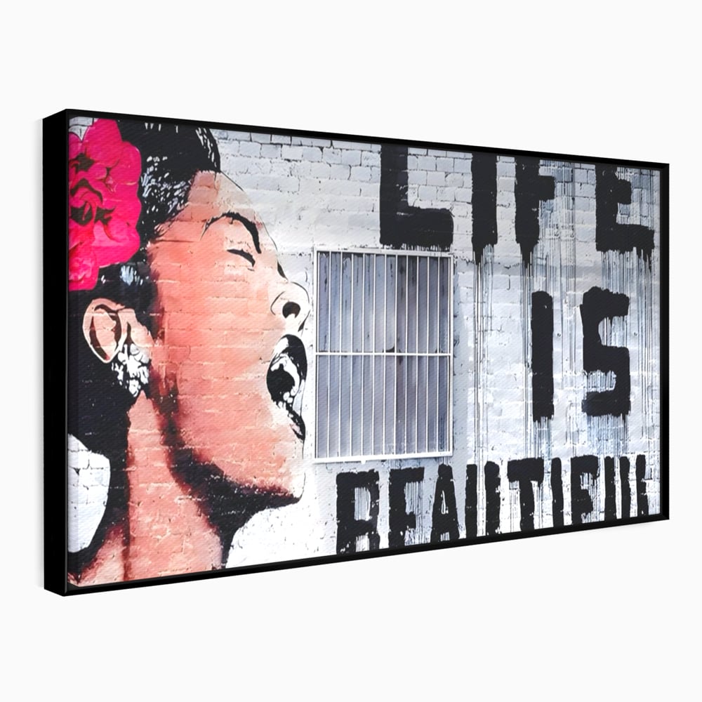 Tablou Canvas Premium LuxCanva® A1517, Viata Este Frumoasa , Femeie, Strigat, Graffiti, Decorativ, Living, Culori Vibrante