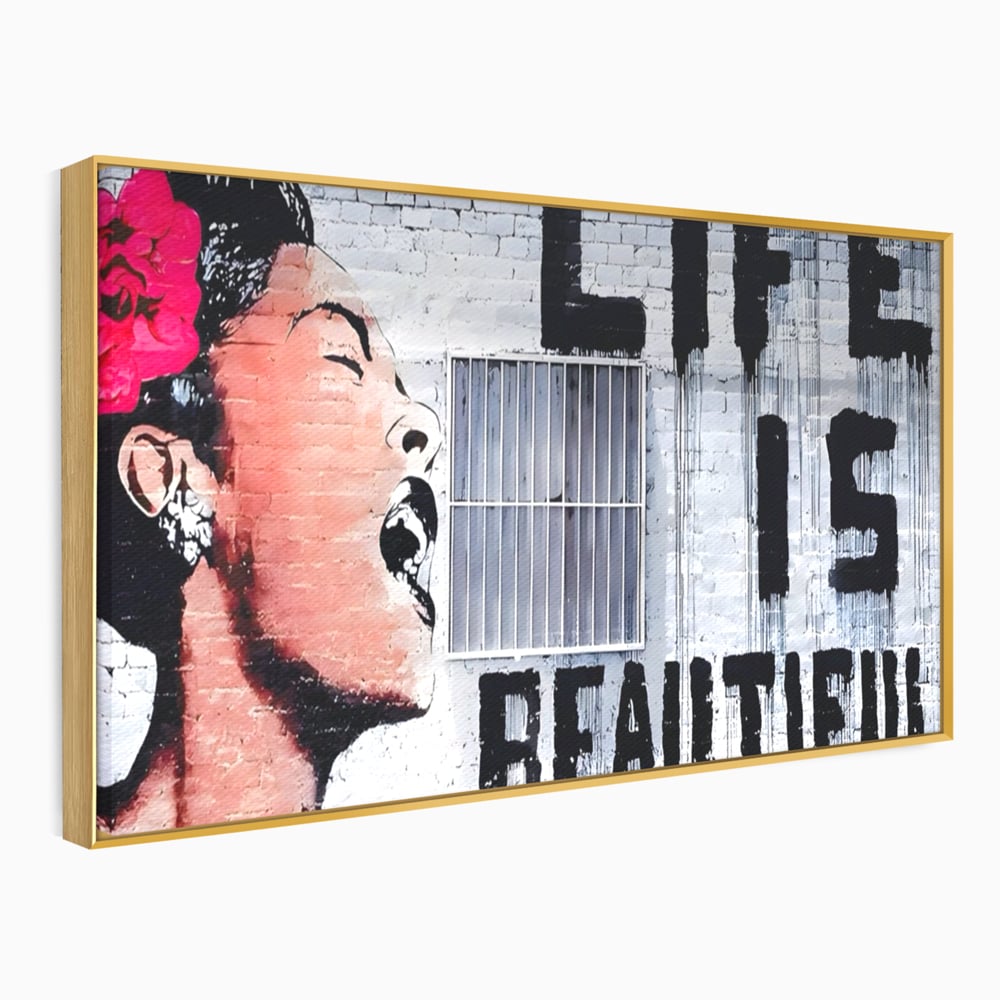 Tablou Canvas Premium LuxCanva® A1517, Viata Este Frumoasa , Femeie, Strigat, Graffiti, Decorativ, Living, Culori Vibrante