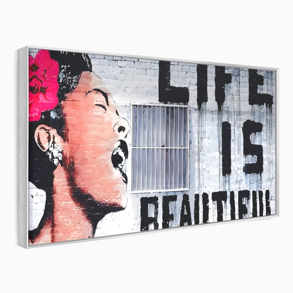 Tablou Canvas Premium LuxCanva® A1517, Viata Este Frumoasa , Femeie, Strigat, Graffiti, Decorativ, Living, Culori Vibrante