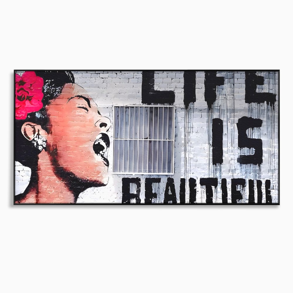 Tablou Canvas Premium LuxCanva® A1517, Viata Este Frumoasa , Femeie, Strigat, Graffiti, Decorativ, Living, Culori Vibrante