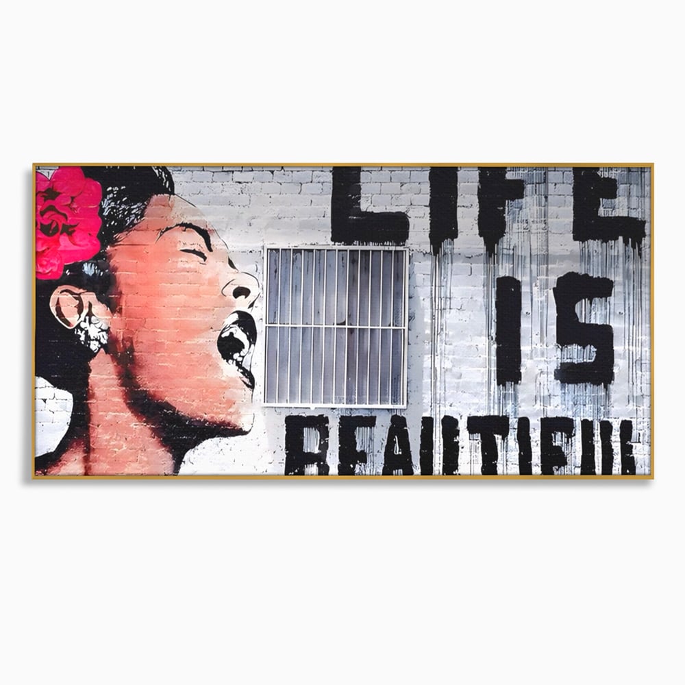 Tablou Canvas Premium LuxCanva® A1517, Viata Este Frumoasa , Femeie, Strigat, Graffiti, Decorativ, Living, Culori Vibrante