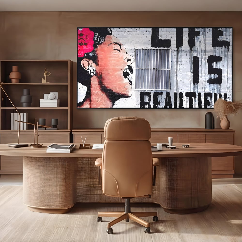Tablou Canvas Premium LuxCanva® A1517, Viata Este Frumoasa , Femeie, Strigat, Graffiti, Decorativ, Living, Culori Vibrante