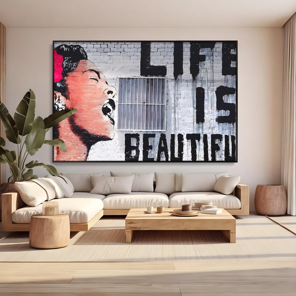 Tablou Canvas Premium LuxCanva® A1517, Viata Este Frumoasa , Femeie, Strigat, Graffiti, Decorativ, Living, Culori Vibrante