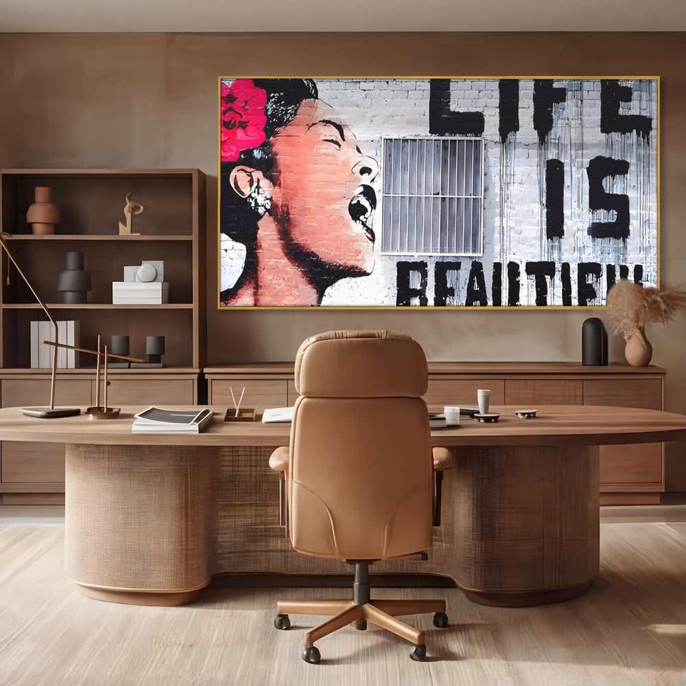 Tablou Canvas Premium LuxCanva® A1517, Viata Este Frumoasa , Femeie, Strigat, Graffiti, Decorativ, Living, Culori Vibrante