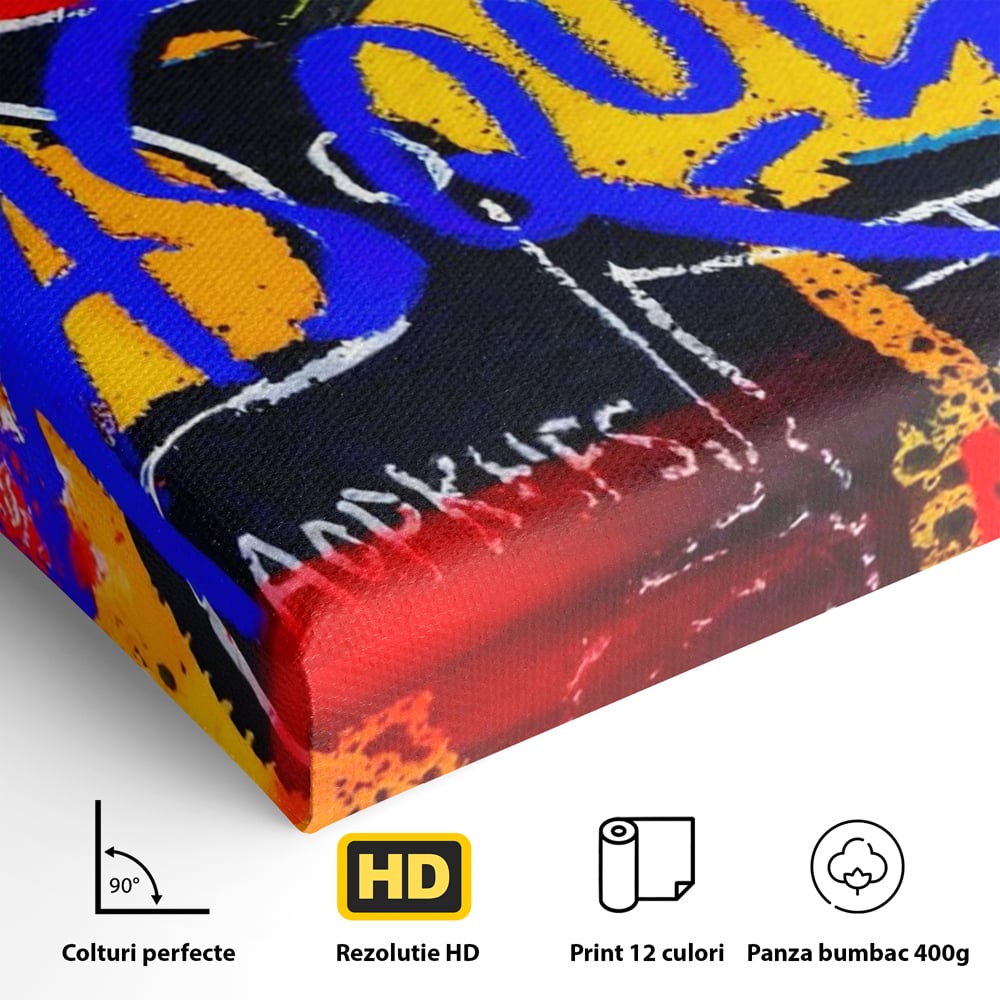 Tablou Canvas Premium LuxCanva® A1518, Basquiat Yellow , Room, Arta Stradala, SAMO, Jean Michel, Living, Culori Vibrante