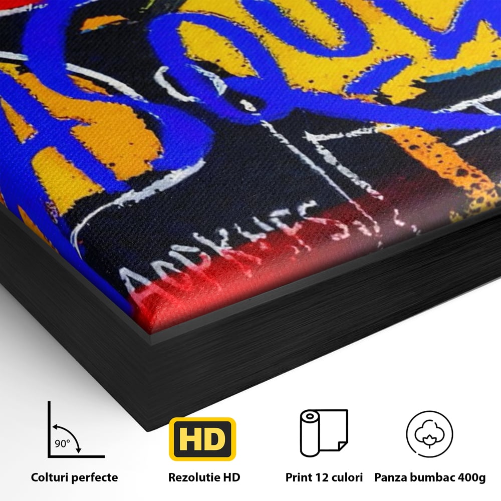Tablou Canvas Premium LuxCanva® A1518, Basquiat Yellow , Room, Arta Stradala, SAMO, Jean Michel, Living, Culori Vibrante