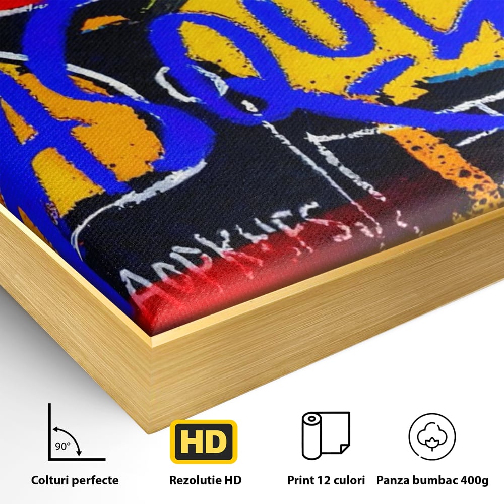 Tablou Canvas Premium LuxCanva® A1518, Basquiat Yellow , Room, Arta Stradala, SAMO, Jean Michel, Living, Culori Vibrante