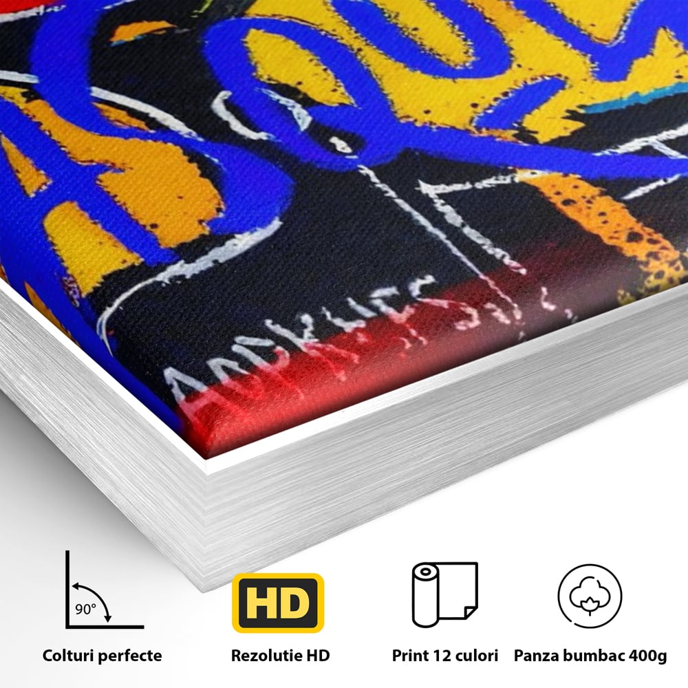 Tablou Canvas Premium LuxCanva® A1518, Basquiat Yellow , Room, Arta Stradala, SAMO, Jean Michel, Living, Culori Vibrante