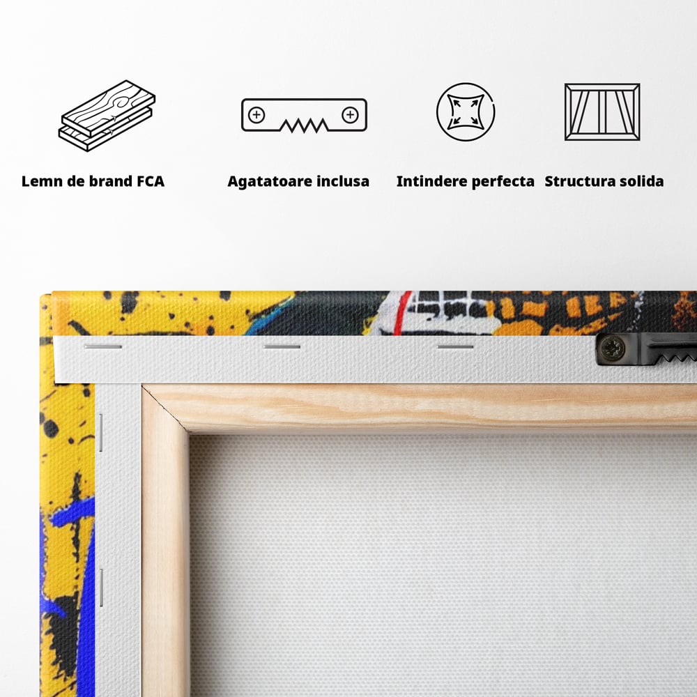 Tablou Canvas Premium LuxCanva® A1518, Basquiat Yellow , Room, Arta Stradala, SAMO, Jean Michel, Living, Culori Vibrante