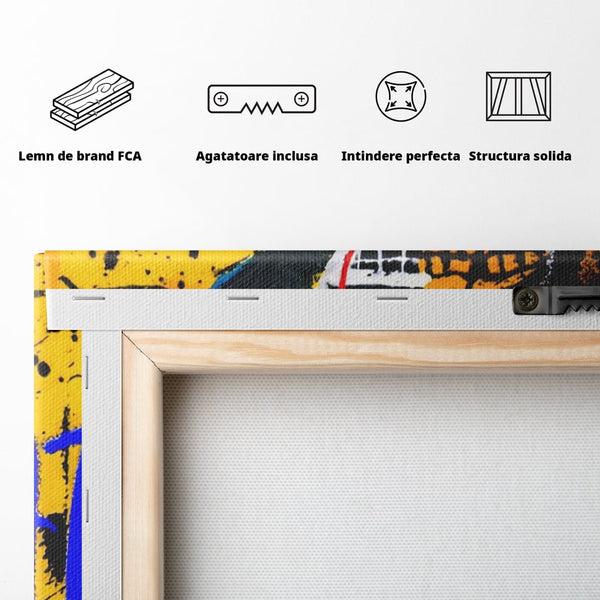 Tablou Canvas Premium LuxCanva® A1518, Basquiat Yellow , Room, Arta Stradala, SAMO, Jean Michel, Living, Culori Vibrante