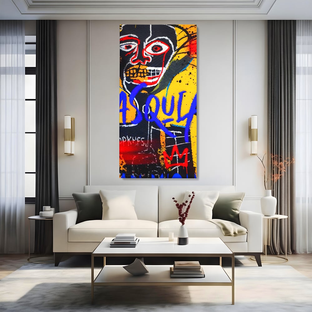 Tablou Canvas Premium LuxCanva® A1518, Basquiat Yellow , Room, Arta Stradala, SAMO, Jean Michel, Living, Culori Vibrante
