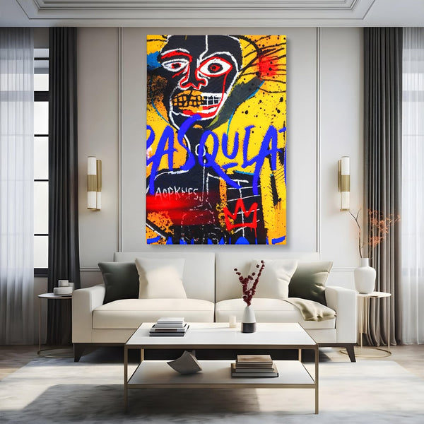 Tablou Canvas Premium LuxCanva® A1518, Basquiat Yellow , Room, Arta Stradala, SAMO, Jean Michel, Living, Culori Vibrante