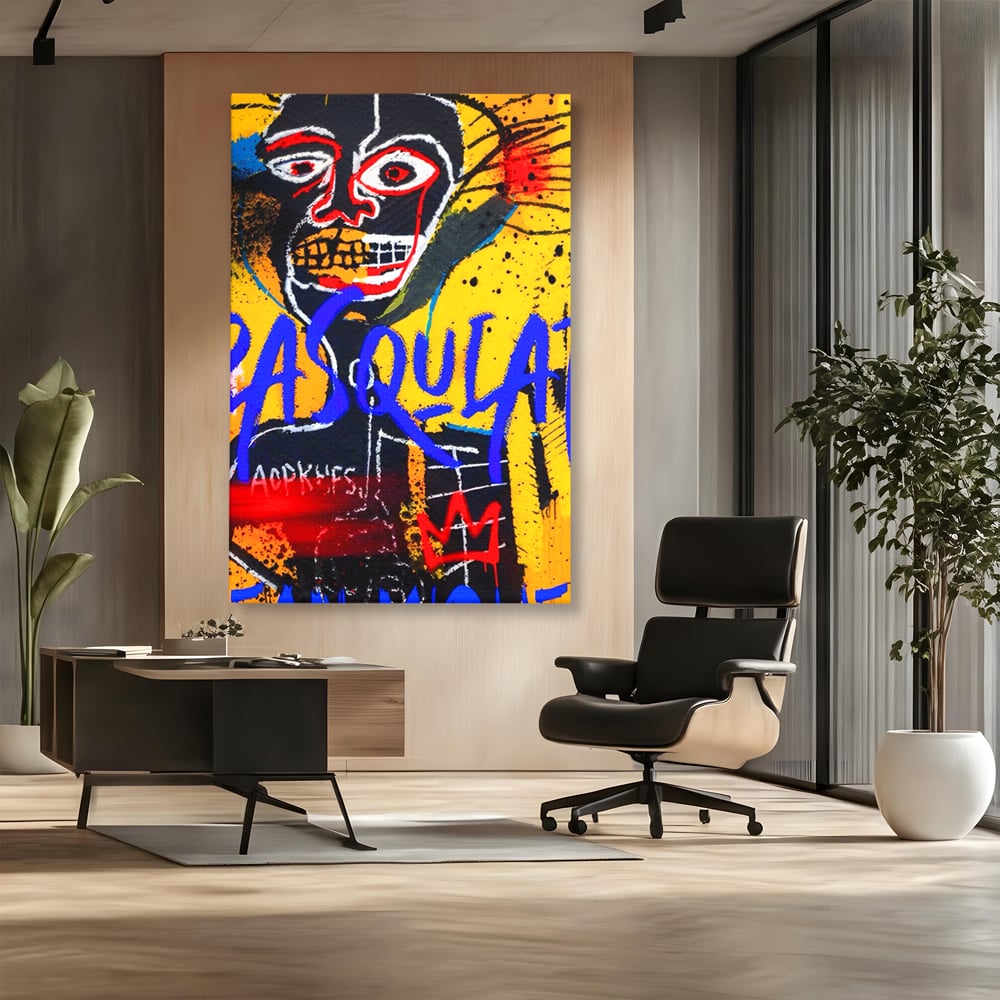 Tablou Canvas Premium LuxCanva® A1518, Basquiat Yellow , Room, Arta Stradala, SAMO, Jean Michel, Living, Culori Vibrante