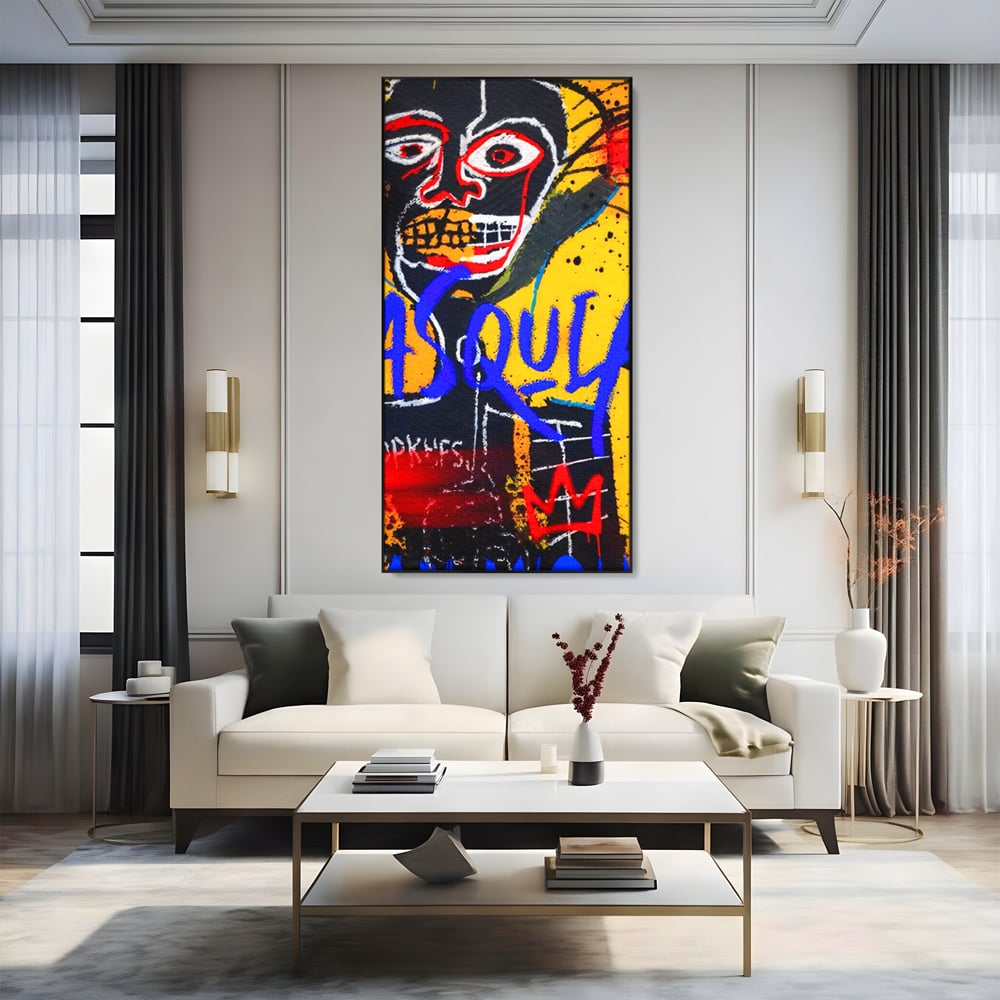 Tablou Canvas Premium LuxCanva® A1518, Basquiat Yellow , Room, Arta Stradala, SAMO, Jean Michel, Living, Culori Vibrante